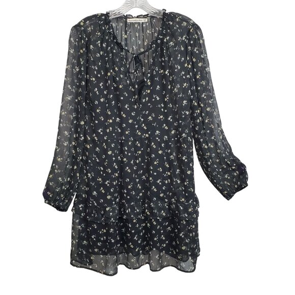 Abercrombie Fitch Dress XLP Petite XL Floral Tiered Chiffon Sheer Puff Sleeve - Picture 2 of 11